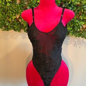 Floral Lace Sheer Black Lace Bodysuit
